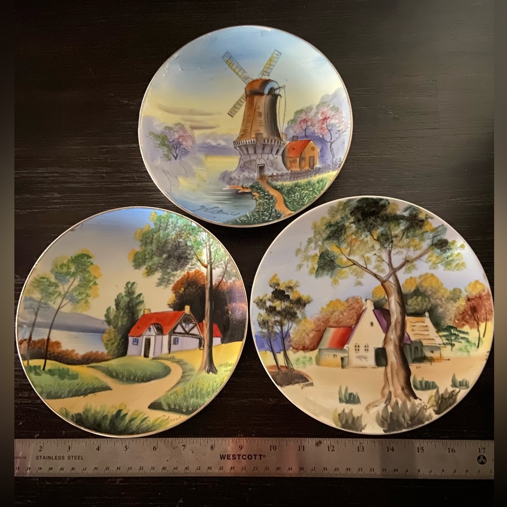 Hand-painted Decorative Made in Japan Set of 3 Landscapes 8” Plates